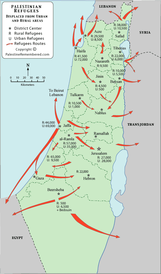 Потоки палестинских беженцев. Источник.