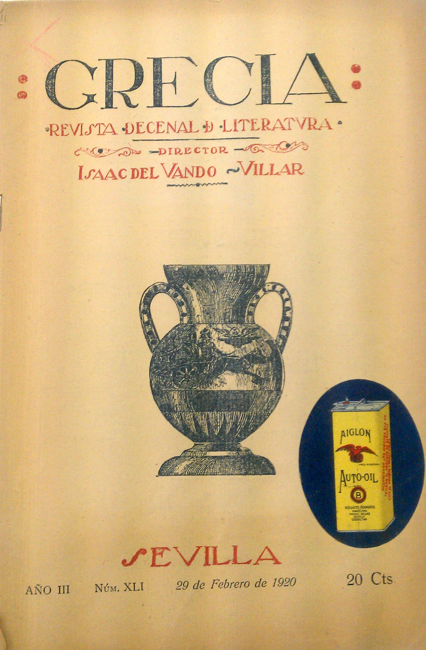 Grecia, Sevilla, Año 3, N° 41, 29 de febrero de 1920. Обложка.