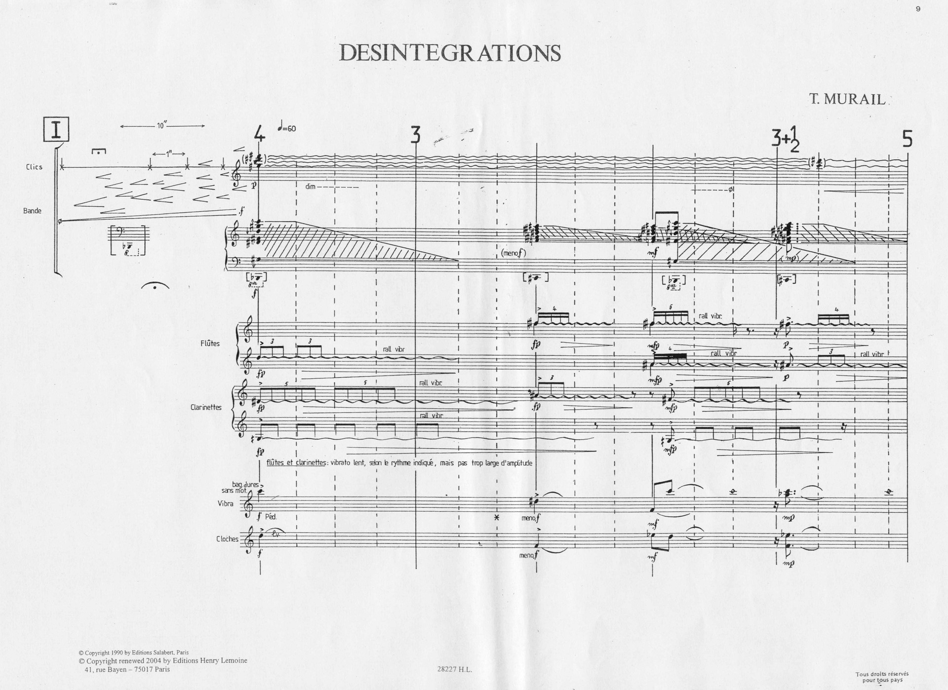 Начало партитуры Desintegrations (1982/83) Тристана Мюрая