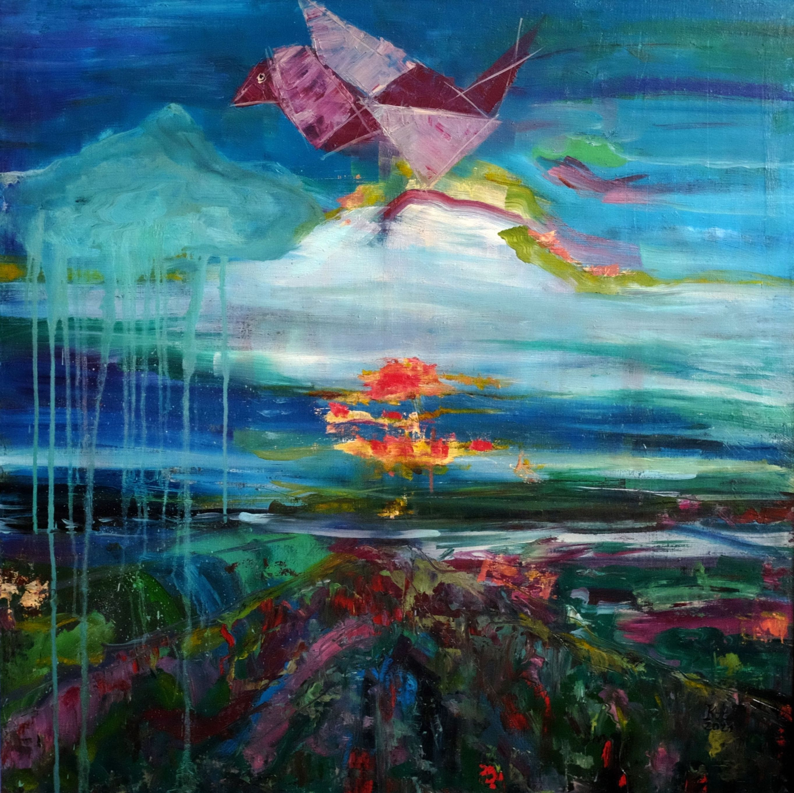 Закат 100×100 см, холст, масло 2021