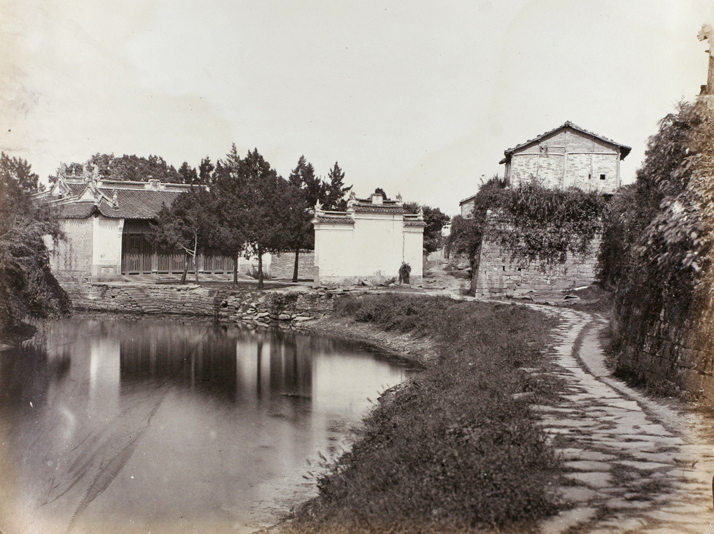 Canal, temple and city wall near South Gate, Ningbo, 1870. Photograph by Watson, Major J.C.&nbsp;Image courtesy of Terry Bennett Collection and Historical Photographs of China, University of Bristol (hpcbristol.net/visual/Bo02-075).