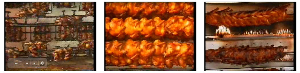 Анна Ермолаева, «Куриный триптих», трехканальная видеоинсталляция, 1999.