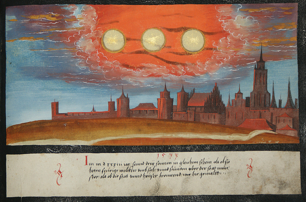 Рисунок 3-х солнц, 16 век. Иллюзия «ложного солнца». 1533&nbsp;год.