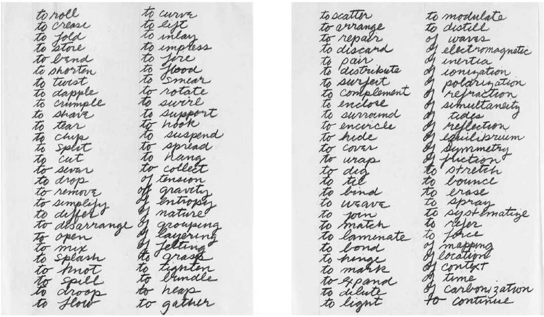 Ричард Серра, «Список глаголов», 1967–1968. 