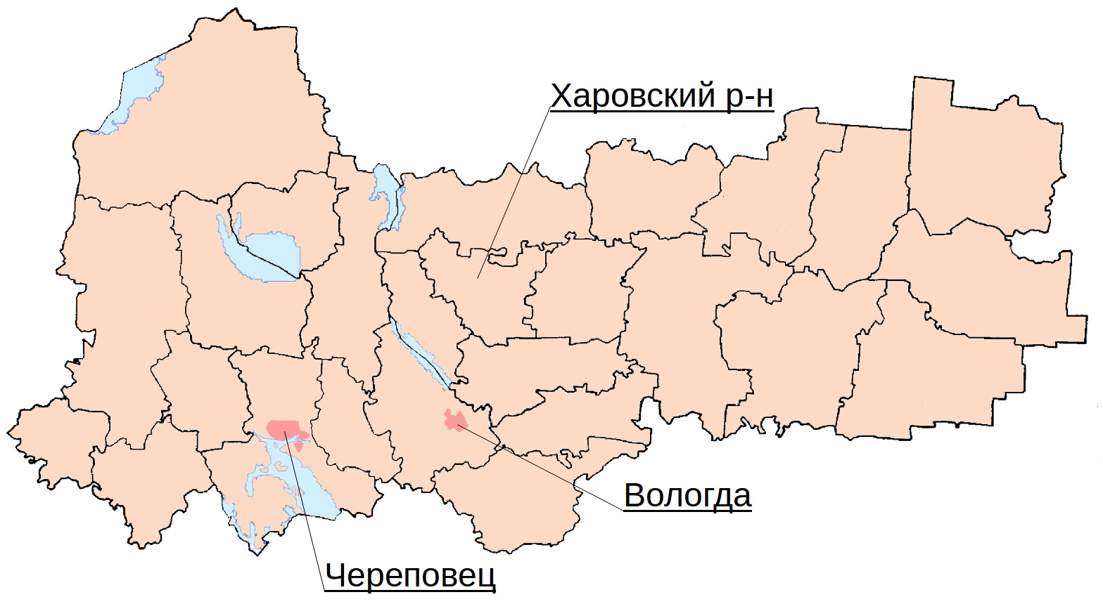 Харовский район на&nbsp;карте Вологодской области, где по&nbsp;мнению конспирологов регулярно летают и&nbsp;высаживаются инопланетяне