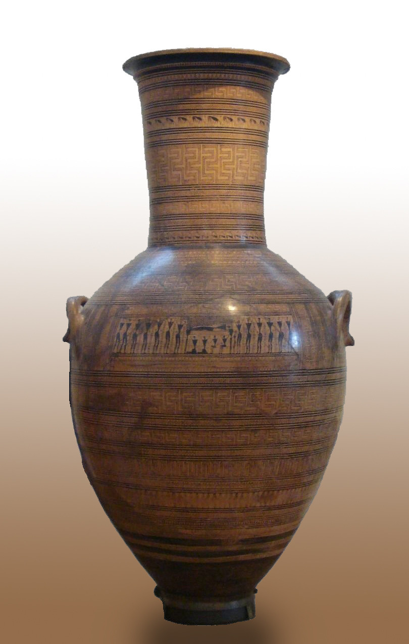 Надгробная аттическая амфора из Дипилона. Ок. 760—750 гг. до н. э. Национальный археологический музей, Афины. 