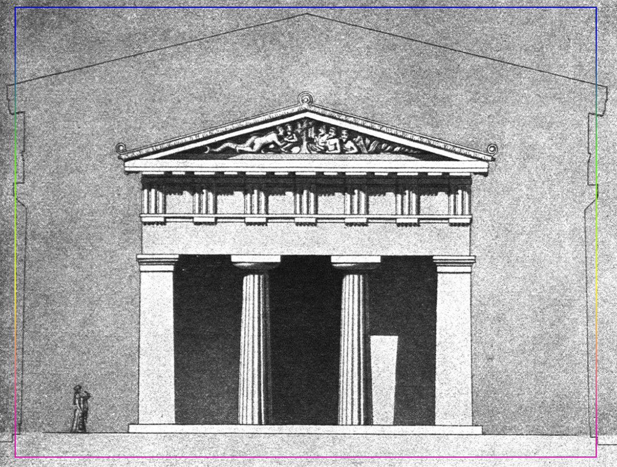 Храм Афины Гекатомпедон, построенный при Писистрате. Древнейший храм Афинского акрополя. Источник: "Акрополь Афин", Герман Луккенбах, 1905