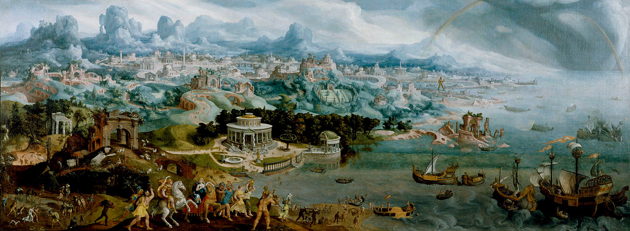 Мартен ван Хемскерк, похищение Елены с&nbsp;панорамой семи чудес света, 1535&nbsp;г.