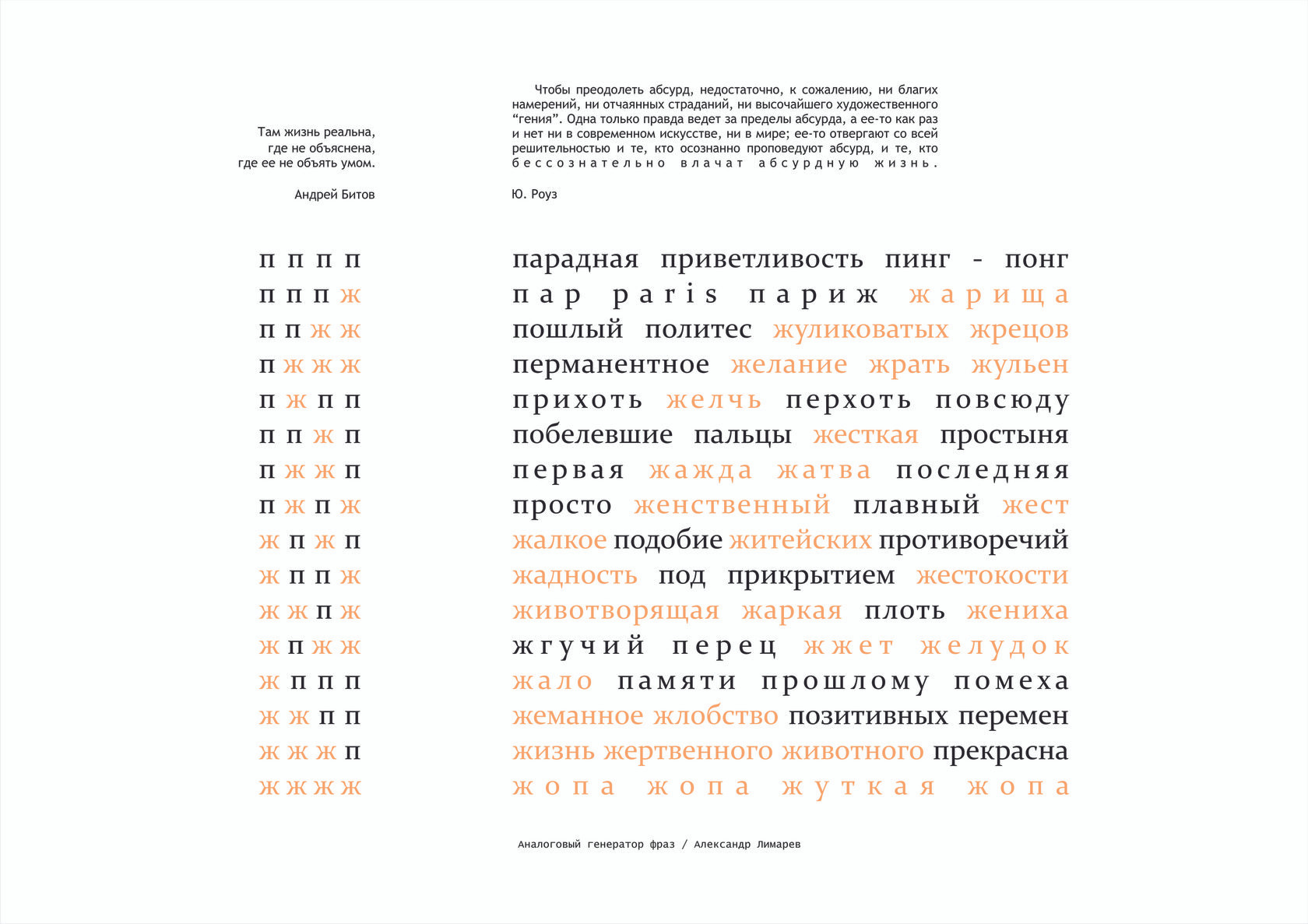 Александр Лимарев, «Аналоговый генератор фраз», выставка «Малые мании», 2 июля 2018, балкон культурного центра «Иниго», Новосибирск. Источник: Сибирский архив современного искусства, https://siberian-archive.ru/malye_manii/