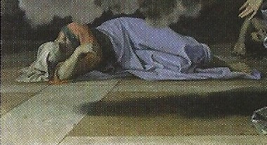 Фрагмент картины Никола Пуссена «Франциска Римская объявляет об&nbsp;окончании эпидемии чумы в&nbsp;Риме» с&nbsp;изображением святой Цецилии слева в&nbsp;нижней части Музей Лувра, Париж