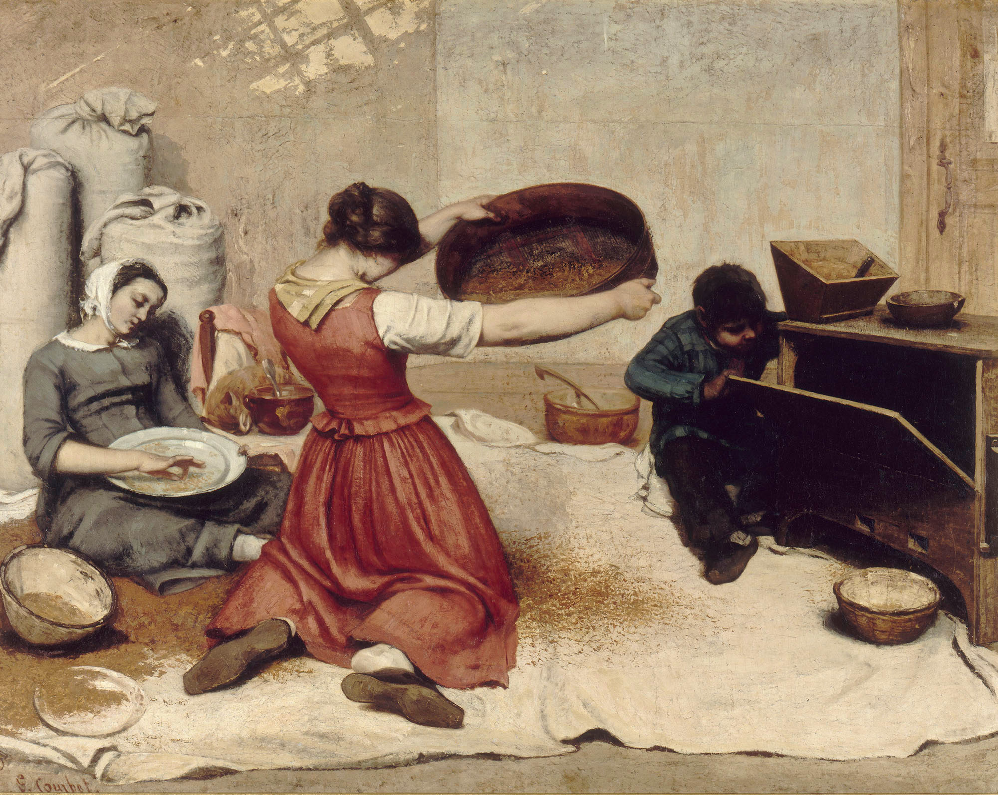 Густав Курбе. Просеивание зерна, 1854