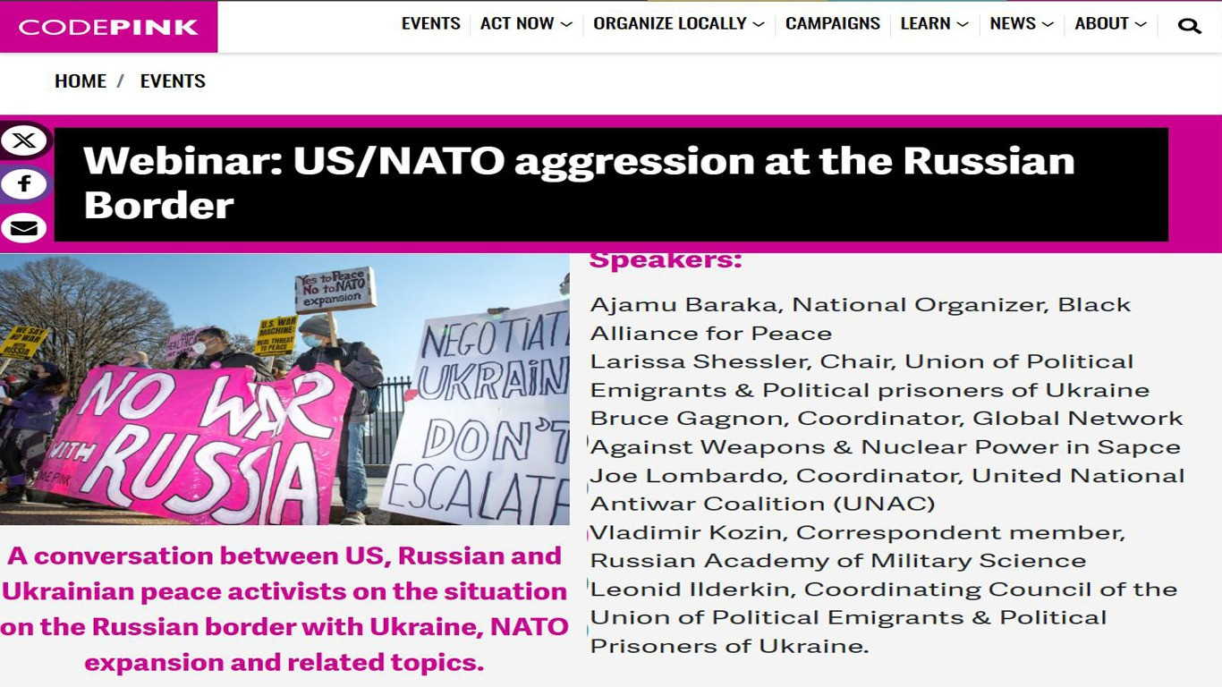CODEPINK: Беседа американских, российских и украинских борцов за мир о ситуации на границе России с Украиной, расширении НАТО и смежных темах. Спикер: Леонид Ильдеркин, Координационный совет Союза политэмигрантов и политзаключенных Украины 