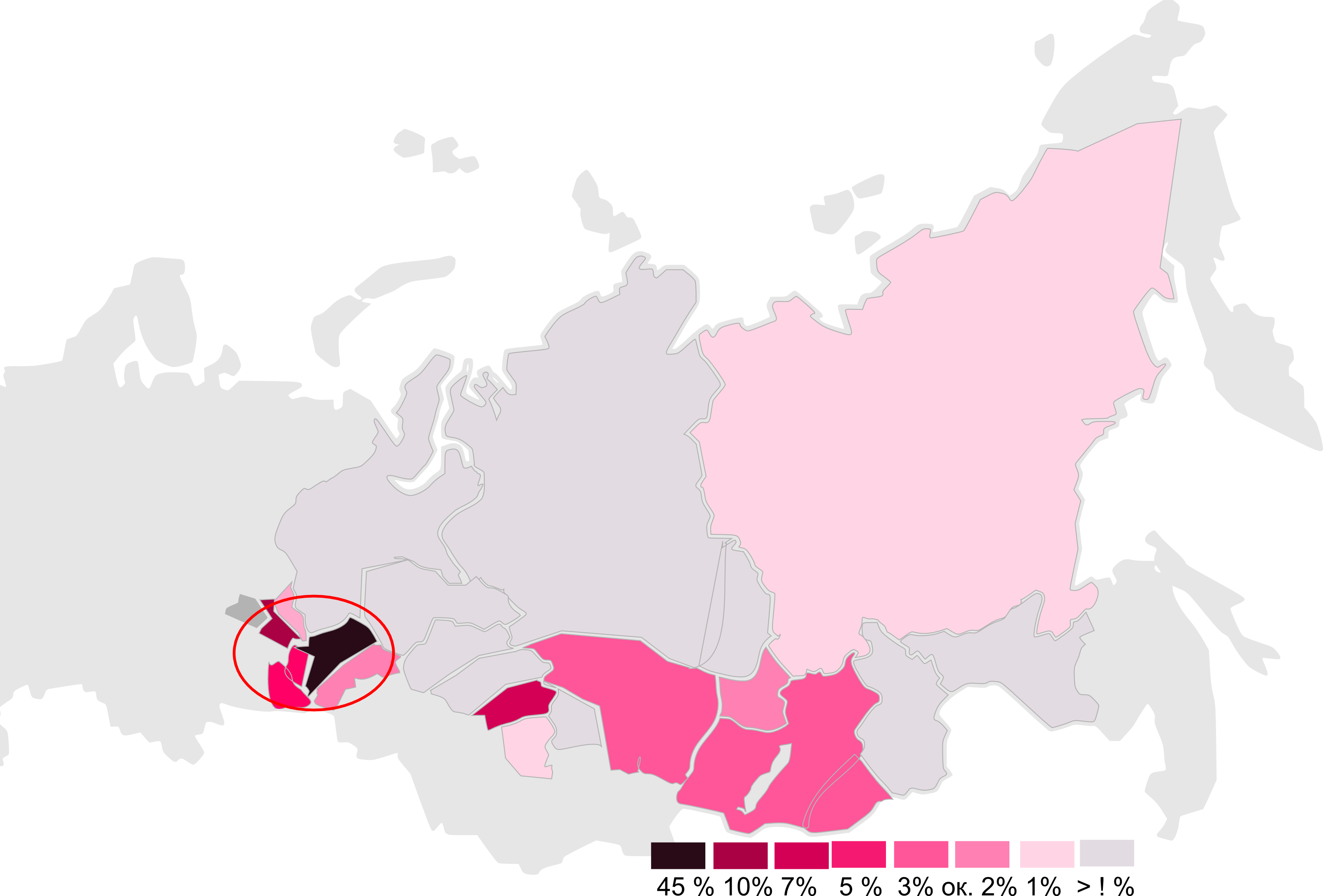 Карта численности русского населения в&nbsp;уездах к&nbsp;концу XVII века. Рисунок Ивана Соколовского