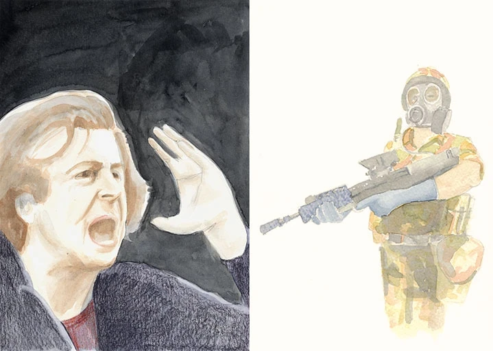 Товарищи, теперь я правый&nbsp;(2005) — это книга-монтаж [livre de montage], как говорят о&nbsp;films de cinéma. Она построена на соединении изображений друг с другом, а также изображений со словами или обрывками фраз. Образы, фразы и слова, всегда найденные где-то еще, уже созданные другими и уже увиденные до того, как Хуан Перес Агиррегоикоа заимствует их из газет, с телевидения, из журналов, и — теперь, когда он правый и смягчает свой нрав — воспроизводит с чувственностью и бесконечными нюансами, которые позволяет техника акварели. Таким образом, он стремится размыть портреты, лозунги, героев и идеологию сегодняшнего дня. Здесь проходят все: Жак Ширак, Джордж Буш, Николя Саркози, Человек-паук, Пиночет, Лара Крофт, Арнольд Шварценеггер, Майкл Джексон, Ариэль Шарон, Жан Бодрийяр, Филипп Канделоро, Жан-Люк Деларю, Бернар-Анри Леви, Халк, военные и полицейские… в порядке, который упорно отказывается быть порядком дискурса.