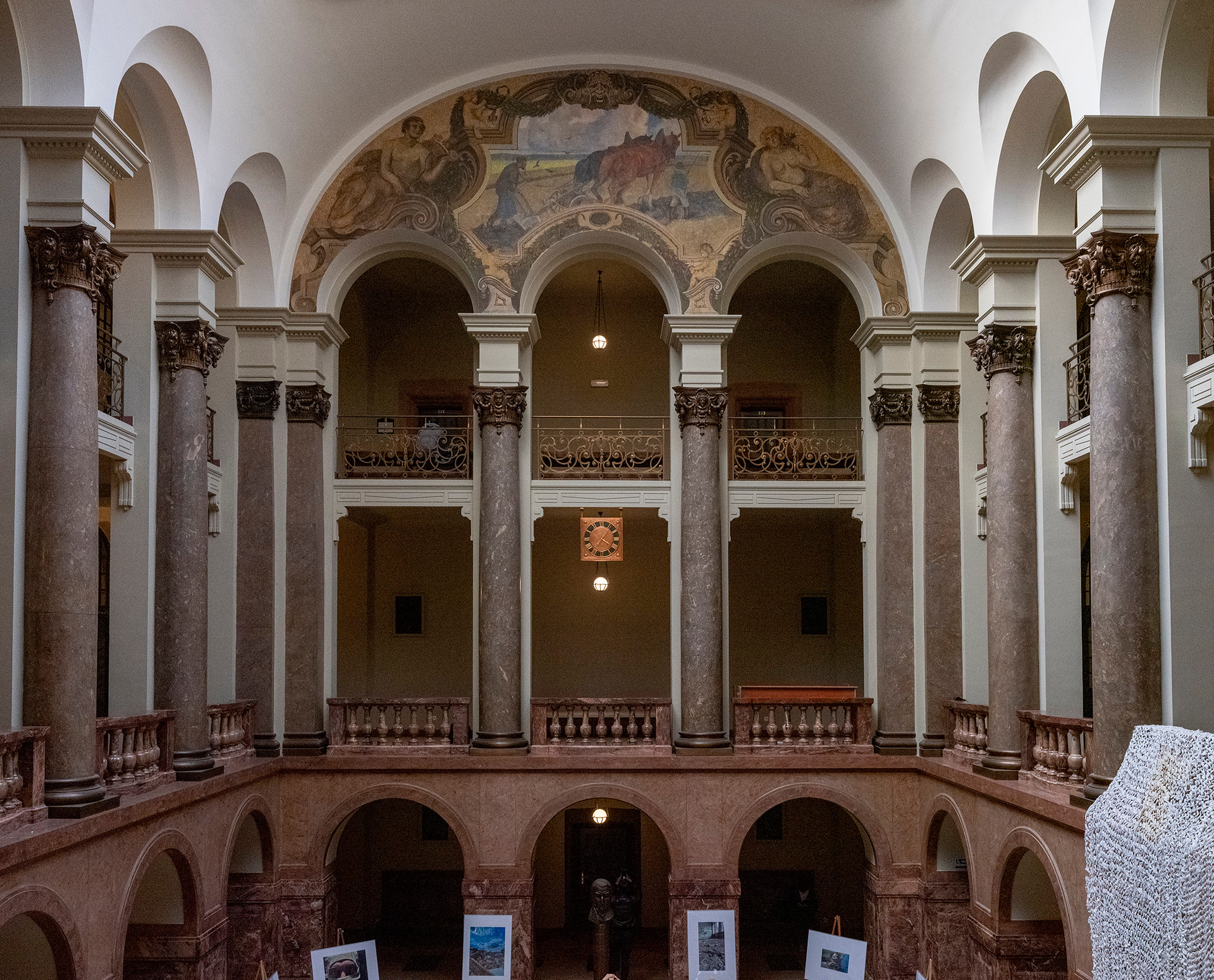 Atrium of the former Prussian Settlement Commission; a mosaic depicting a German farmer cultivating the Polish land with a ploughshare has been preserved from the colonial times, Poznan, Poland