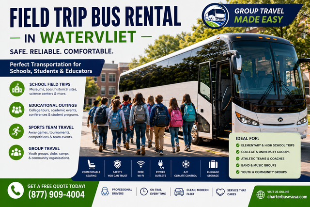 Field Trip Bus Rental in Watervliet for School and Sports Team Travel