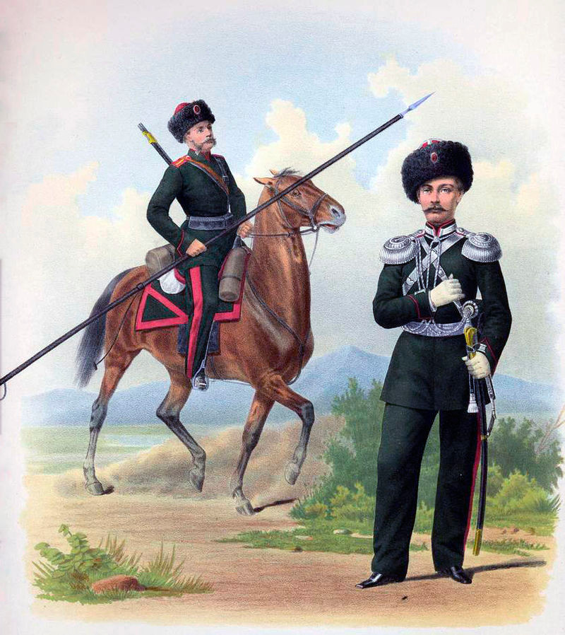 Казак и&nbsp;Штаб-Офицер Семиреченского Казачьего войска. 1867&nbsp;год, рисунок Карла Пиратского.