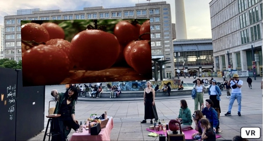 Dr. Chang Gao, Augmented Reality Interface Erotic Poetics during performance Desire, AI and public Intimacy, Open Air Museum of Decoloniality (Alexanderplatz), 2024