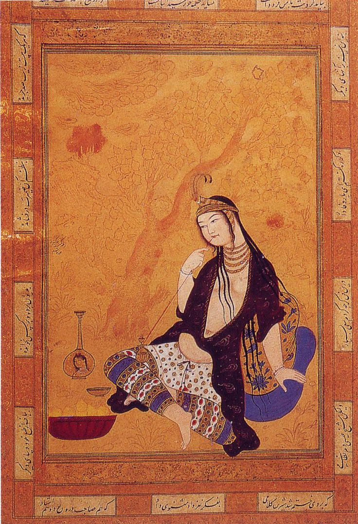 Girl smoking, Muhammad Qasim, Isfahan Persian Colored Gomlek, great salwar