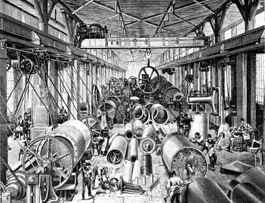 Рабочие на&nbsp;немецком заводе Escher Wyss, 1875&nbsp;г.