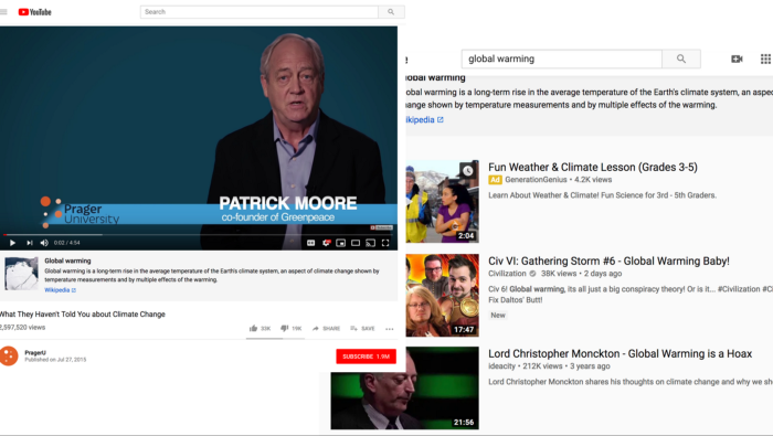 Ютуб сопровождает ролик с&nbsp;канала PragerU про&nbsp;глобальное потепление ссылкой на&nbsp;Википедию