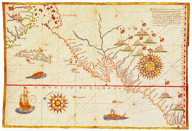 Карта Хуана Мартинеса, ок. 1578&nbsp;г.&nbsp;На&nbsp;территориях к&nbsp;северу от&nbsp;Новой Испании изображены мифические семь городов Сиволы. Британская библиотека, Harley MS 3450, Map no 10.