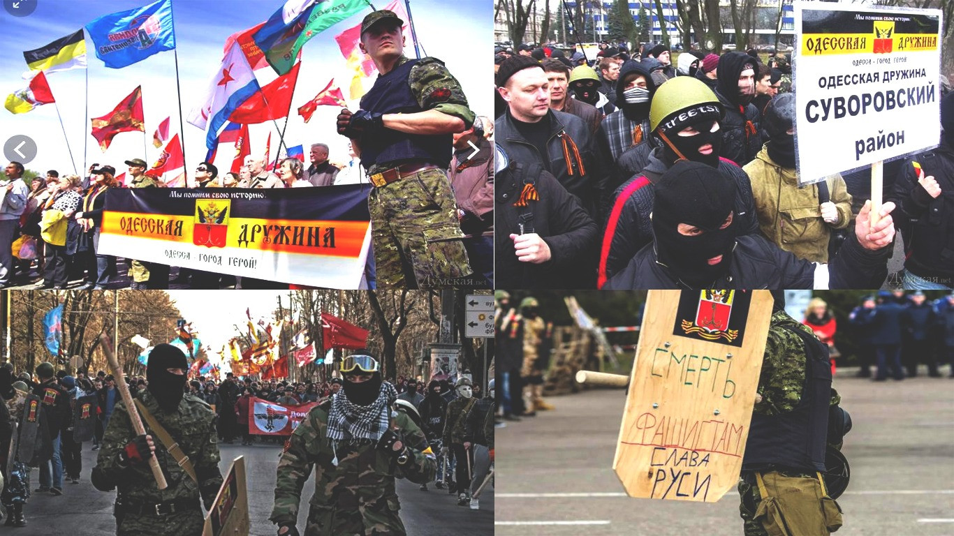 Флаги “Боротьбы” развиваются рядом с флагами “Одесской Дружины” и русских националистов. Антимайдан, 2014.    