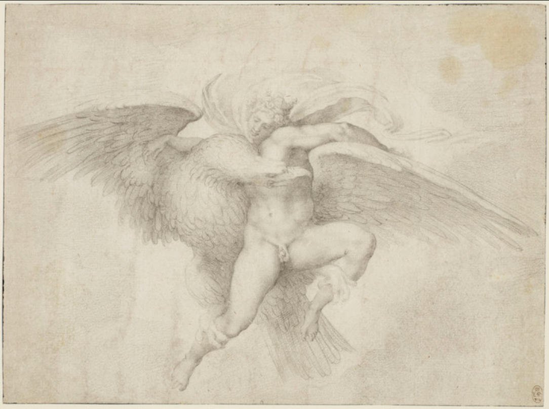 Копия рисунка «Похищение Ганимеда» Микеланджело, 1532. Оригинал не&nbsp;сохранился.