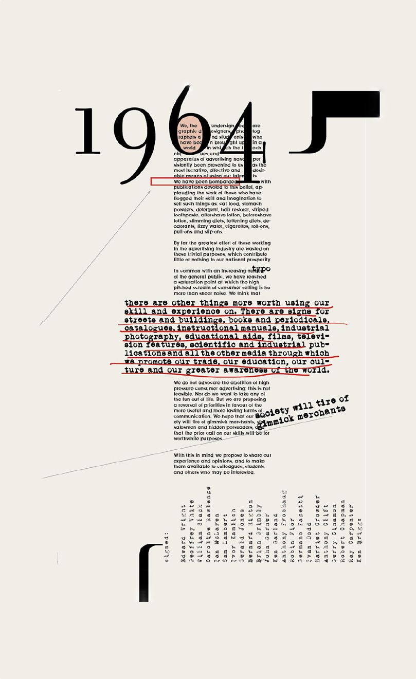 AIGA Member Gallery Design; Layout: First Things First Manifesto, 1964