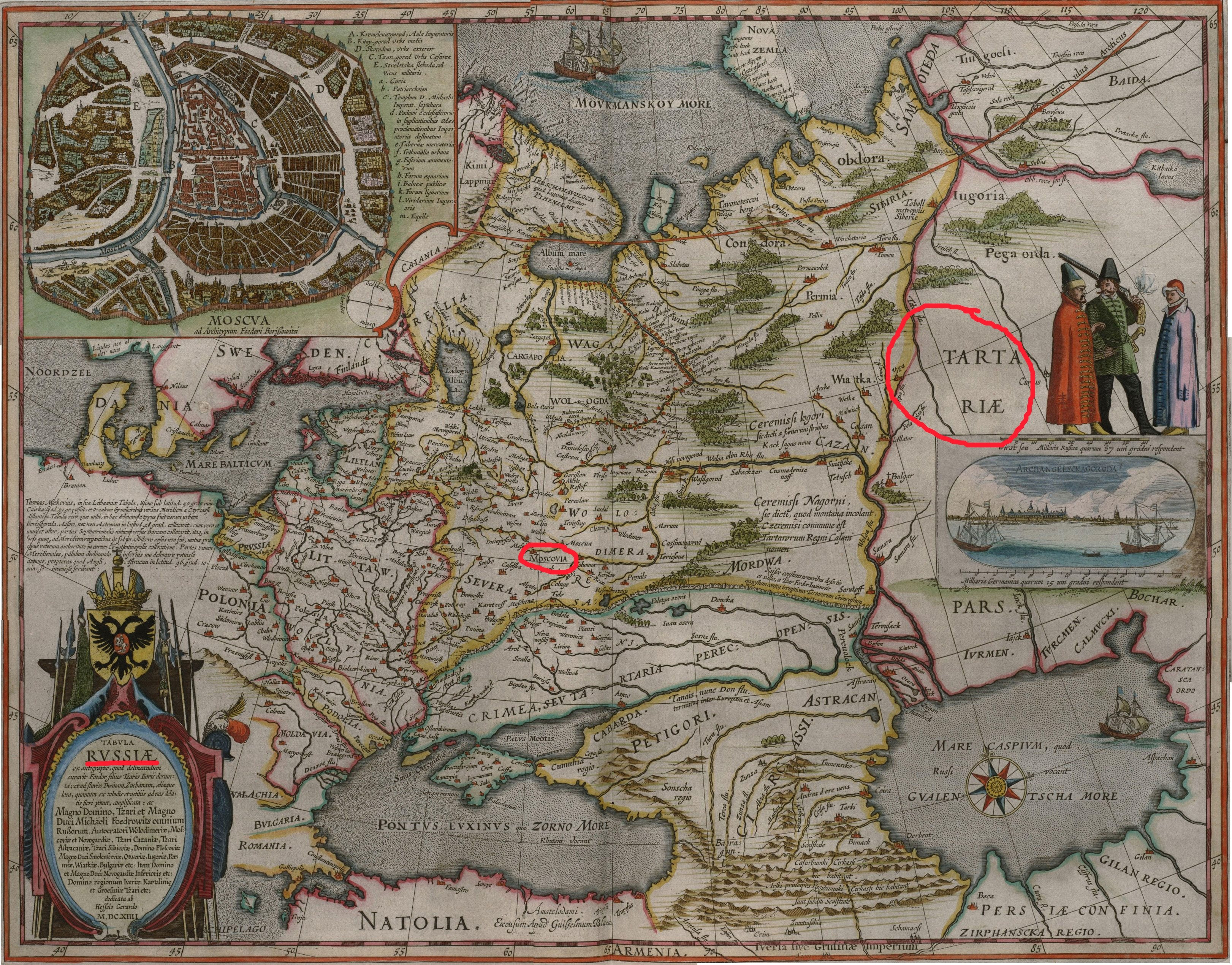 карта России Гесселя Герритса, Амстердам, 1614&nbsp;г. (пометки е.к.)