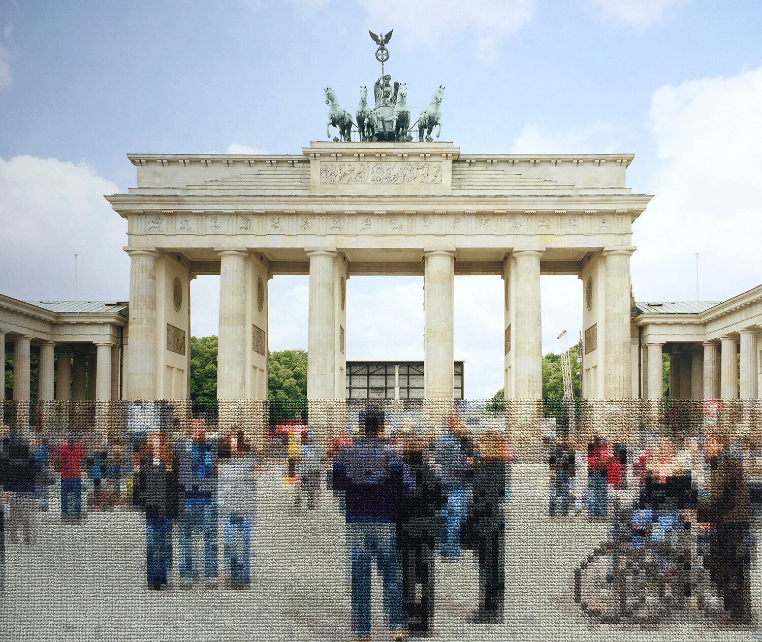 “Brandenburg Gate”, Hand Sewn Archival Ink Jet Print, 2015 © Diane Meyer