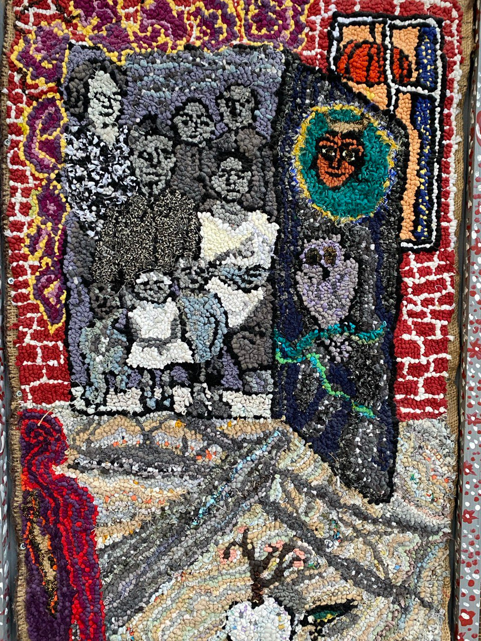 Rina-Green Noodle, The Transition, rug hooking, burlap, textile, 53 × 35 cm, 2018