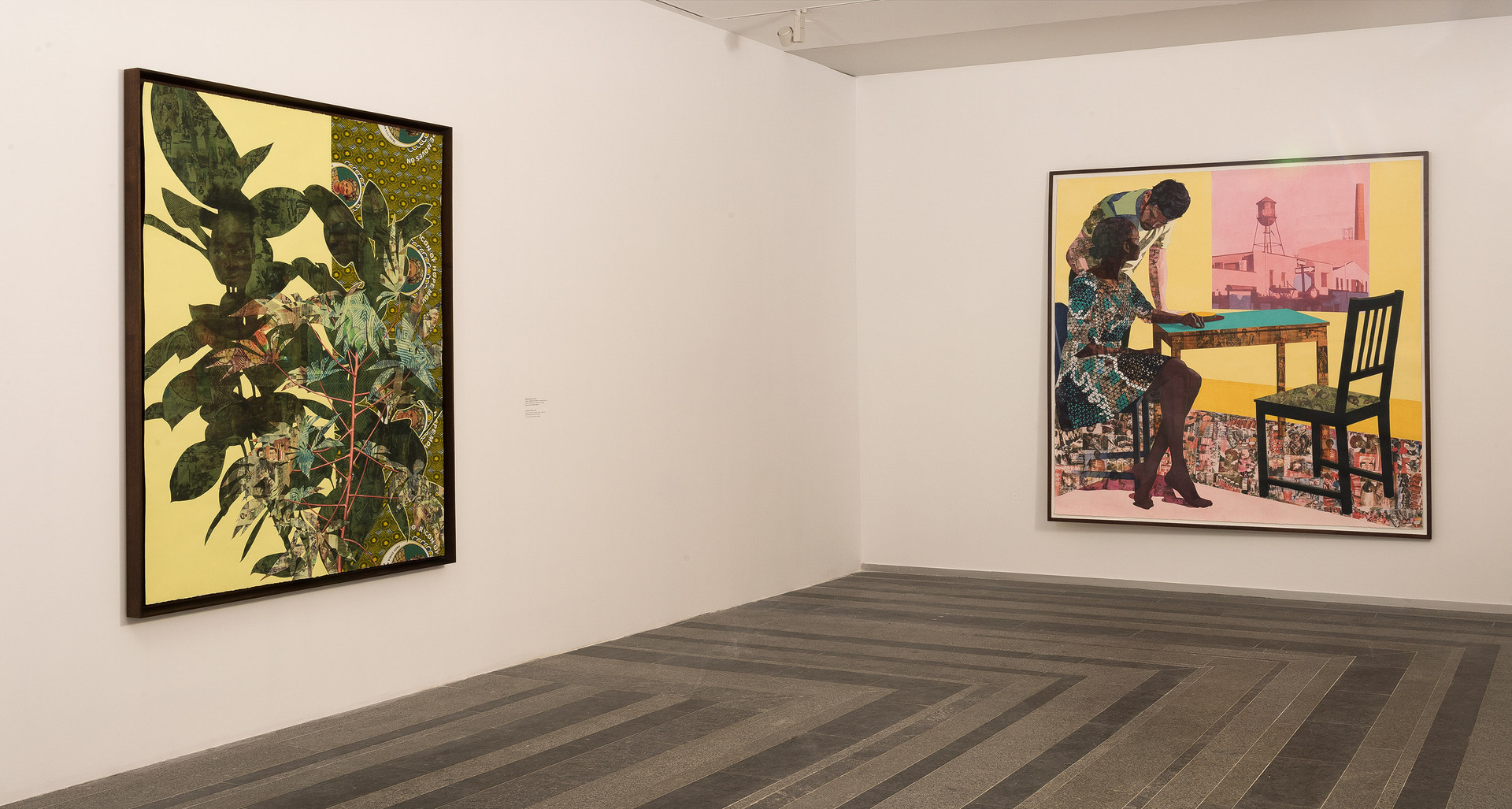 Njideka Akunyili Crosby (Nigeria). Cassava Garden, 2015. Acrylic, transfers, colored pencils, charcoal, commemorative fabric on paper. Courtesy of Victoria Miro Gallery. PinchukArtCentre © 2017. Photographed by Sergey Illin
