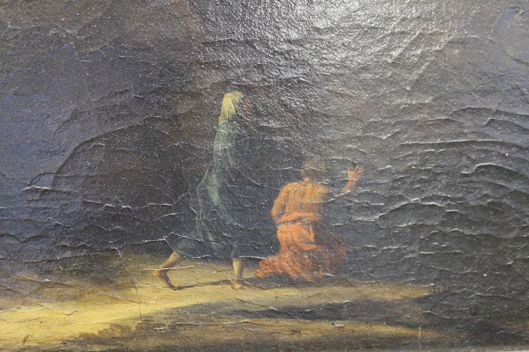 Фрагмент картины Гаспара Дюге «Рыбаки, застигнутые бурей» с&nbsp;изображением персонажей на&nbsp;берегу в&nbsp;правой части. БСИИ ASG, инв. №04-3939