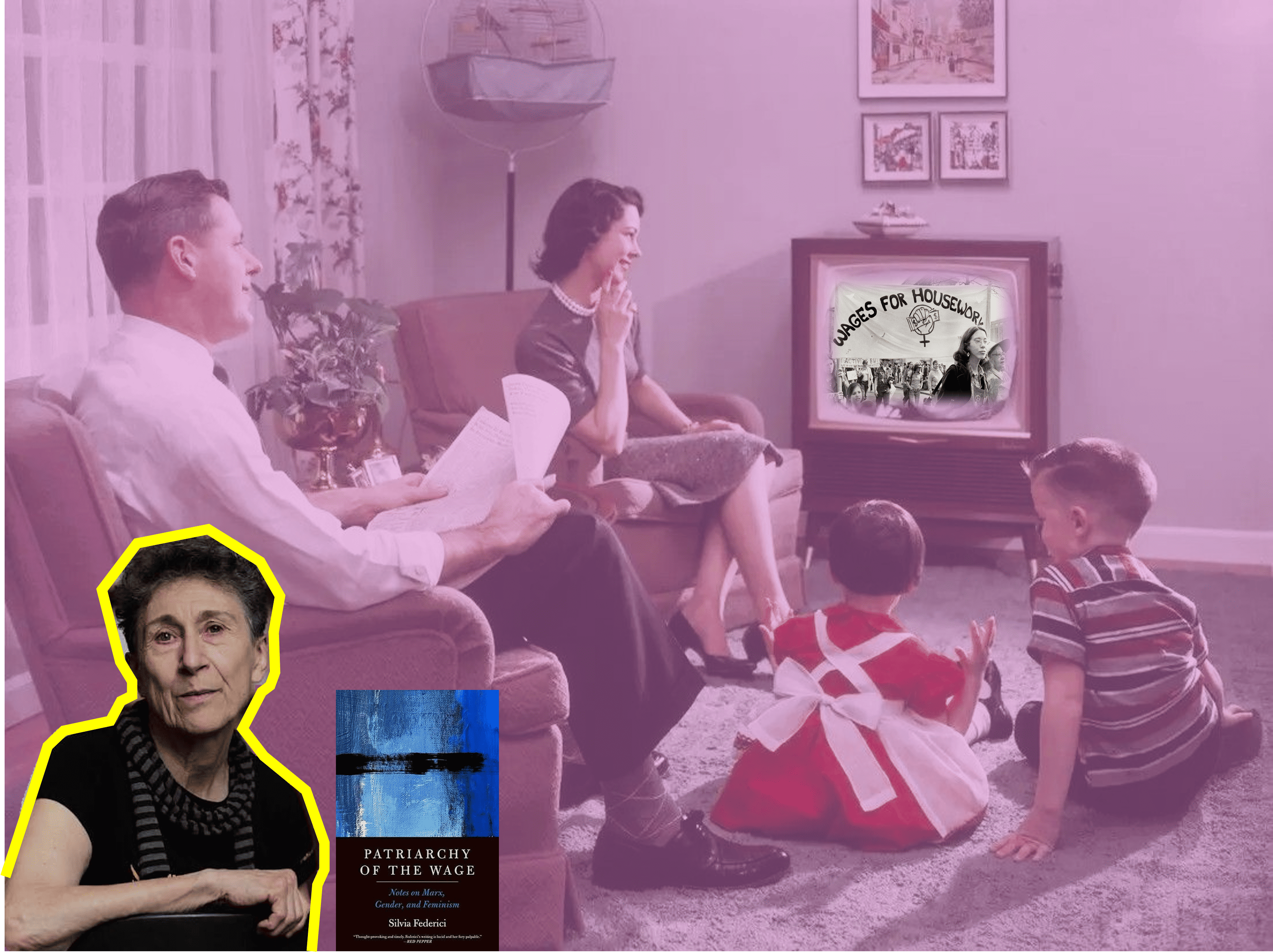 Оригинальное фото: «TV Time Together. A happy family cheerfully sits in their living room and watches a televisied clown and puppet show, 1957. The father holds an newspaper open to the financial section in his hands. (Photo by Lambert)»