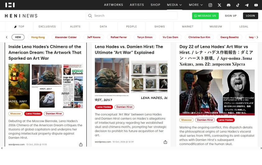 Lena Hades articles about her OFFICIAL ART WAR with Damien Hirst were published on HENI NEWS!