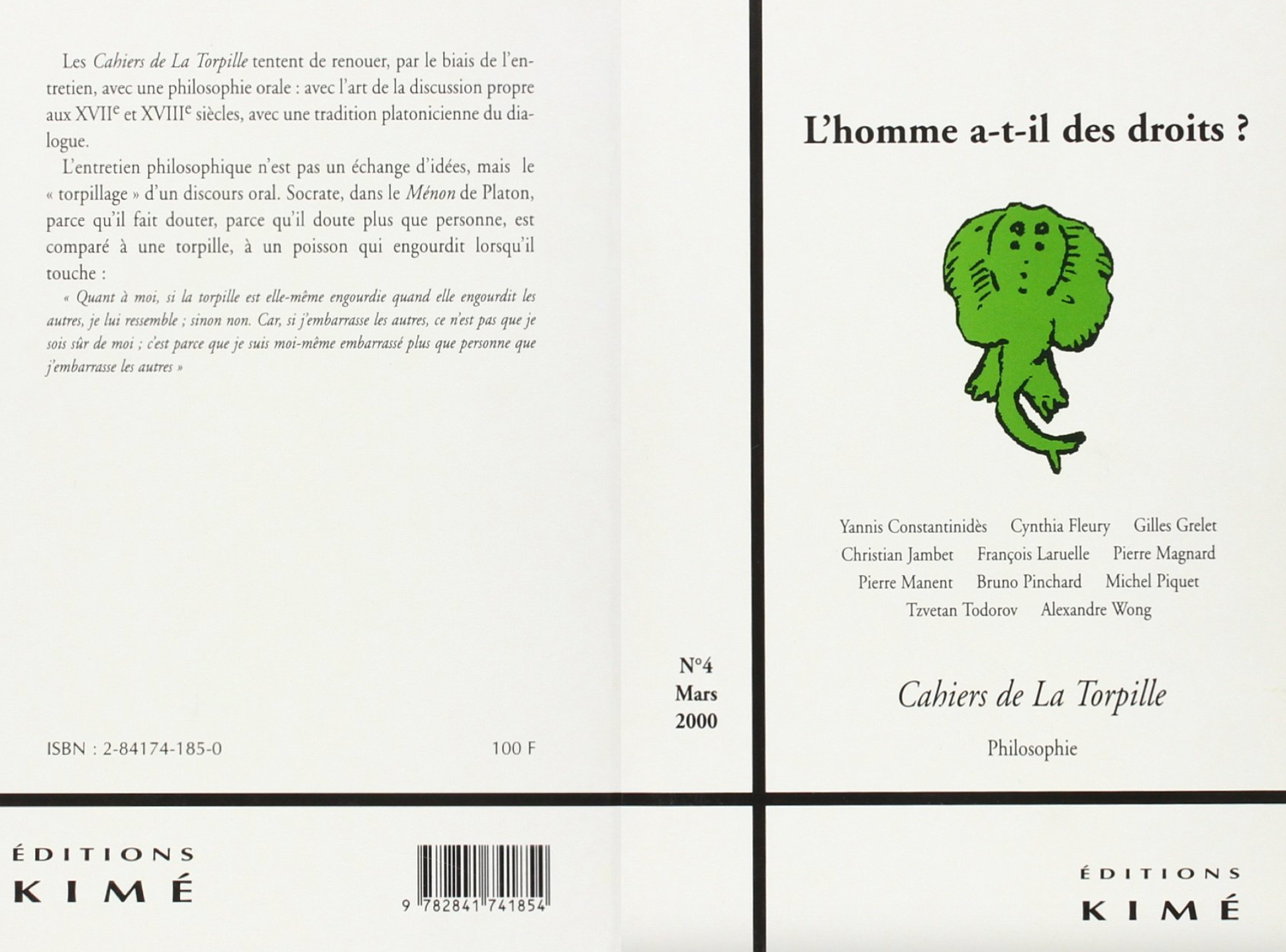 Аннотация: Les Cahiers de La Torpille [в n°4 которых, посвященном «правам человека», была опубликована беседа с Ларюэлем и предваряющая ее заметка Греле. — А.М.] пытается восстановить через беседу связь с устной философией: с искусством дискуссии, характерным для XVII–XVIII вв., с платоновской традицией диалогов. Философская беседа — это не обмен идеями, а «торпедирование» устной речи. В Меноне Платона Сократ сравнивается с торпилью, скатом, который оцепеневает при прикосновении, потому что заставляет людей сомневаться, т.к. сомневается больше других: «А о себе скажу: если этот самый скат, приводя в оцепенение других, и сам пребывает в оцепенении, то я на него похож, а если нет, то не похож. Ведь не то что я, путая других, сам ясно во всем разбираюсь — нет: я и сам путаюсь, и других а запутываю».
