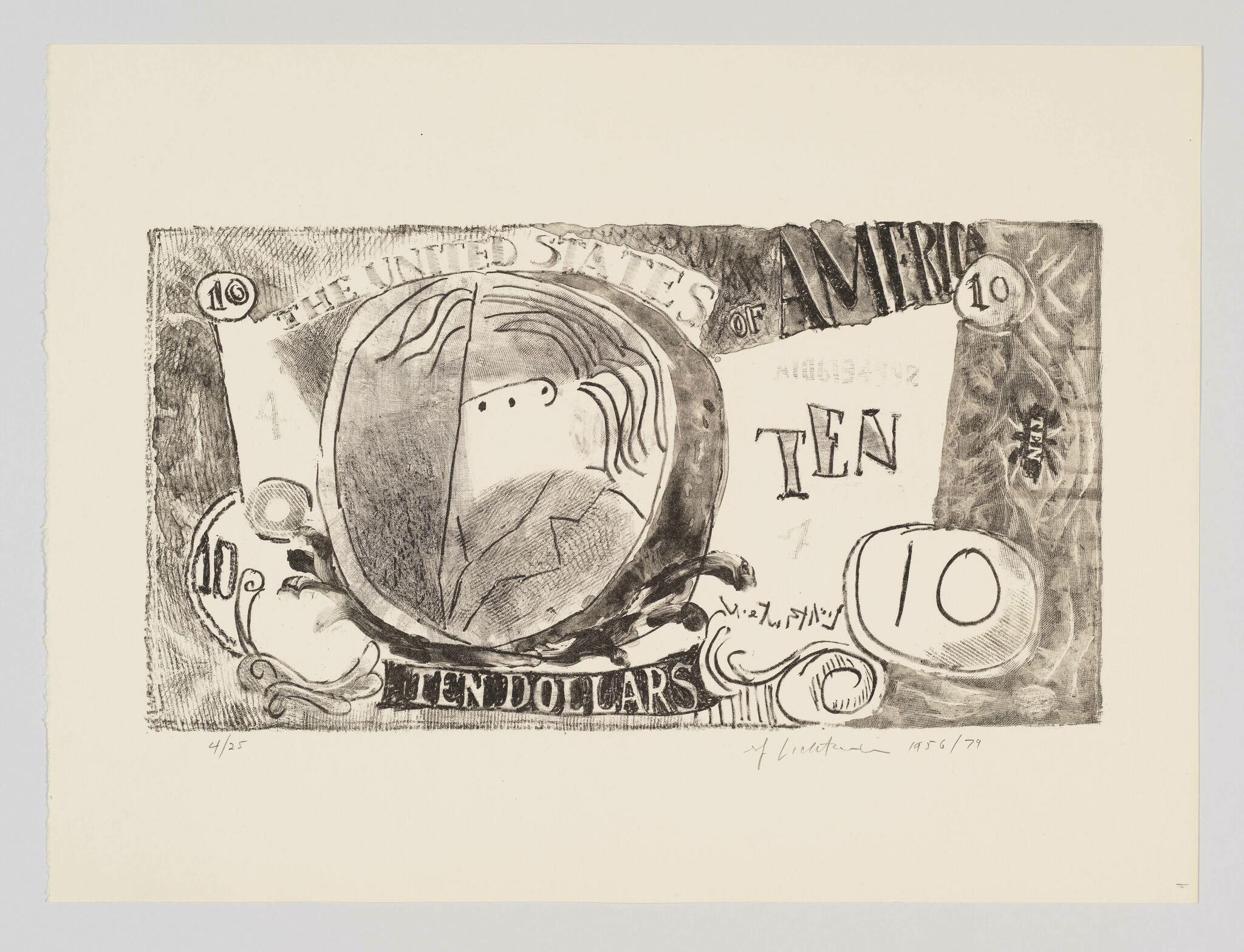 Roy Liechtenstein. Ten Dollar Bill. 1956. Lithograph. Courtesy of the Whitney Museum of American Art