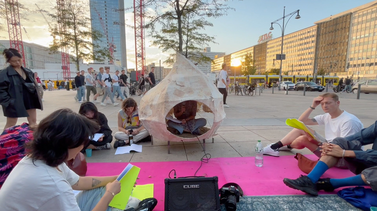 Performative readings during the OTHER ARCHIVES action by de_colonialanguage collective in Open Air Museum of Decoloniality, Alexanderplatz, Berlin, 2024. You can watch videos here or read pdf of the book here.