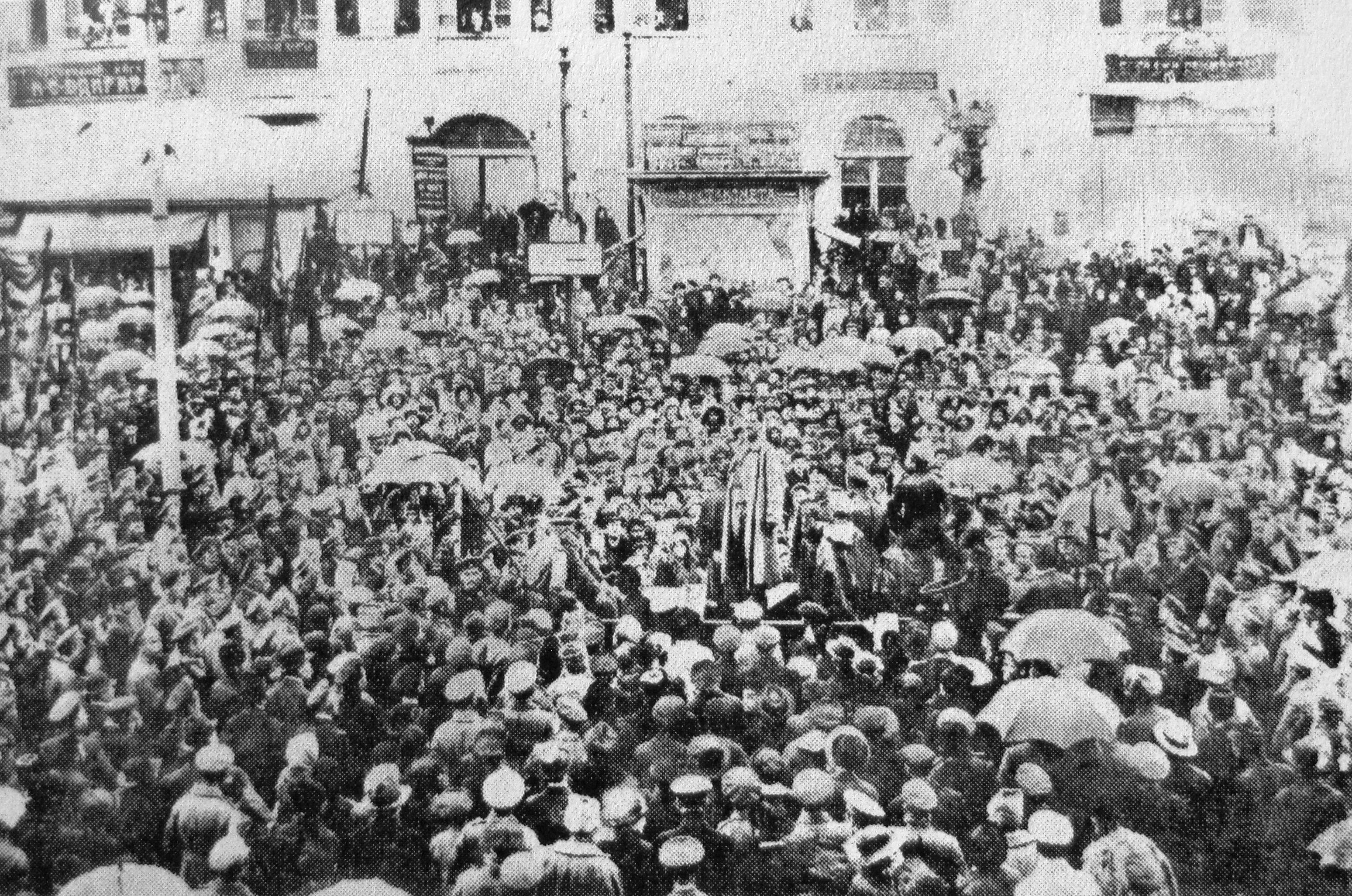 A popular demonstration in Erivan Square (Tiflis, Russia) during the Russian Revolution. February 1917.