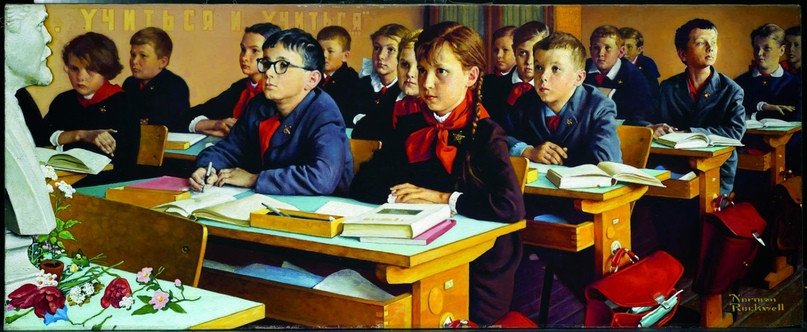 Норман Роквелл. «Русские школьники». 1967. Холст, масло. 40,64 × 93,98&nbsp;см.