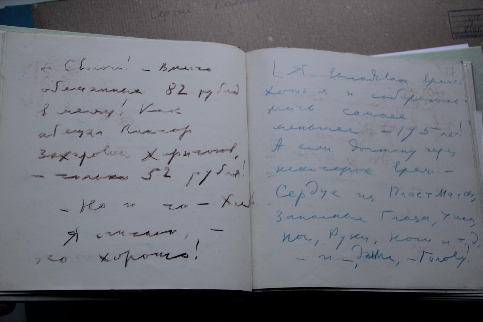 Сергей Калмыков, личный дневник, фрагмент из&nbsp;рукописи автора/художника. Центральный государственный архив Республики Казахстан, Алматы.