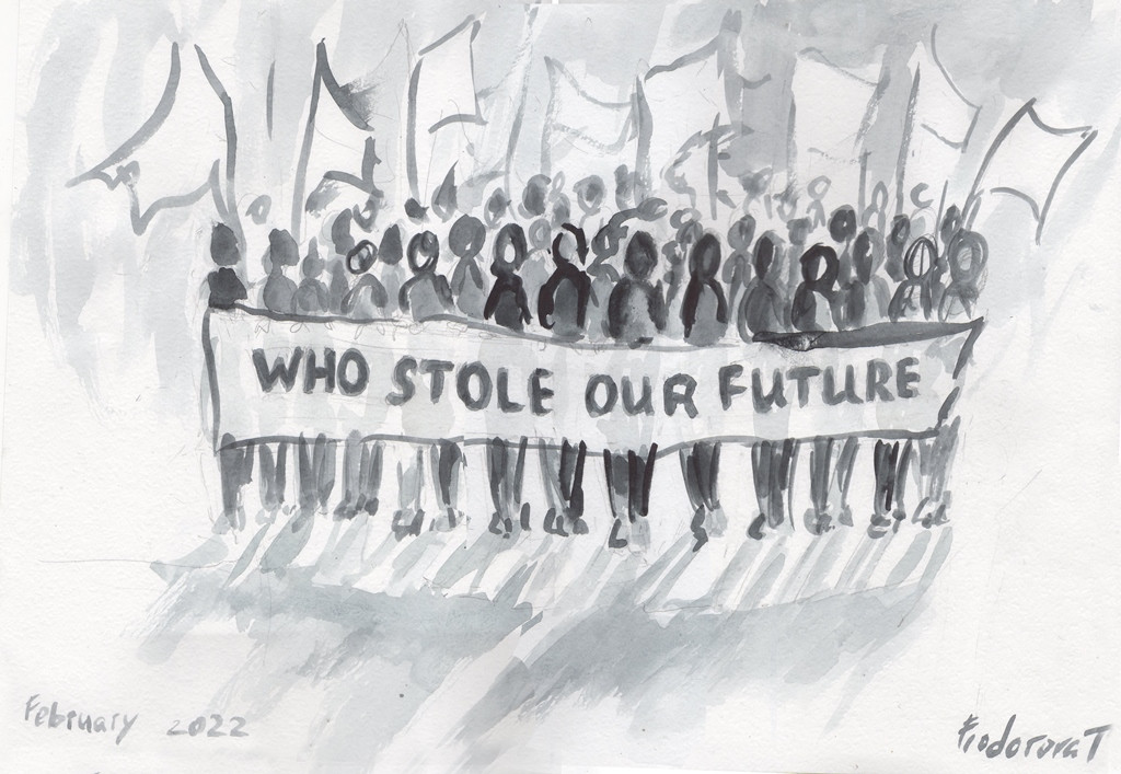 «Кто украл наше будущее» акварельный рисунок, 2022/ автор Федорова Татьяна (Молдова)