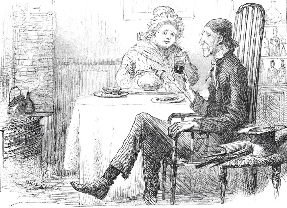 Мистер Стиггинс потягивает разбавленный ананасовый ром. Иллюстрация из&nbsp;книги «Посмертные записки Пиквикского клуба»