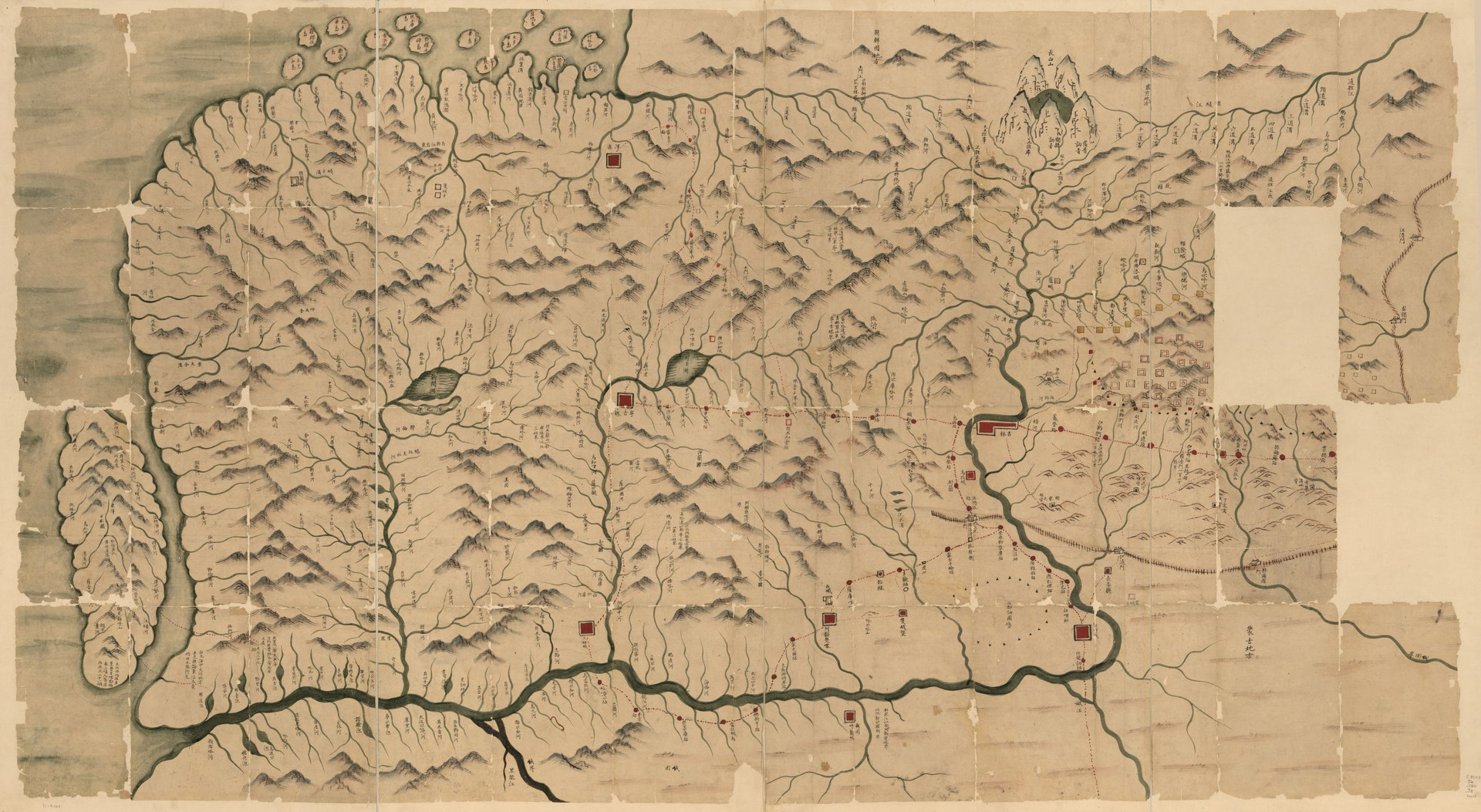Китайская карта «Гирин и&nbsp;окрестности», изображающая Приморье и&nbsp;Приамурье. Север внизу. XIX в