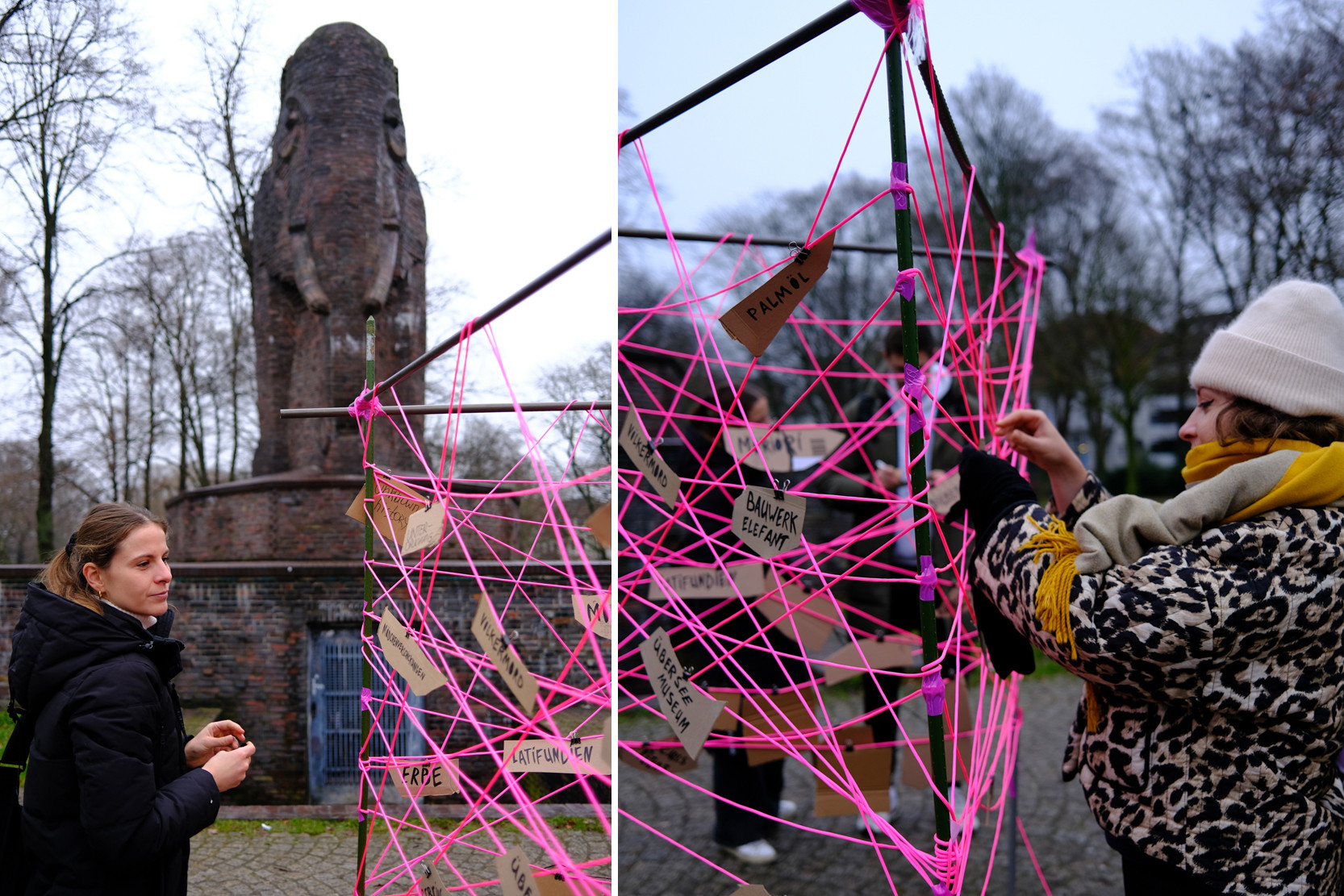 Performative Collective Poetry, de_colonialanguage collective, Bauwerk Elefant at Nelson Mandela Park, Bremen, december 2024. Photo by Lilia Zakirova