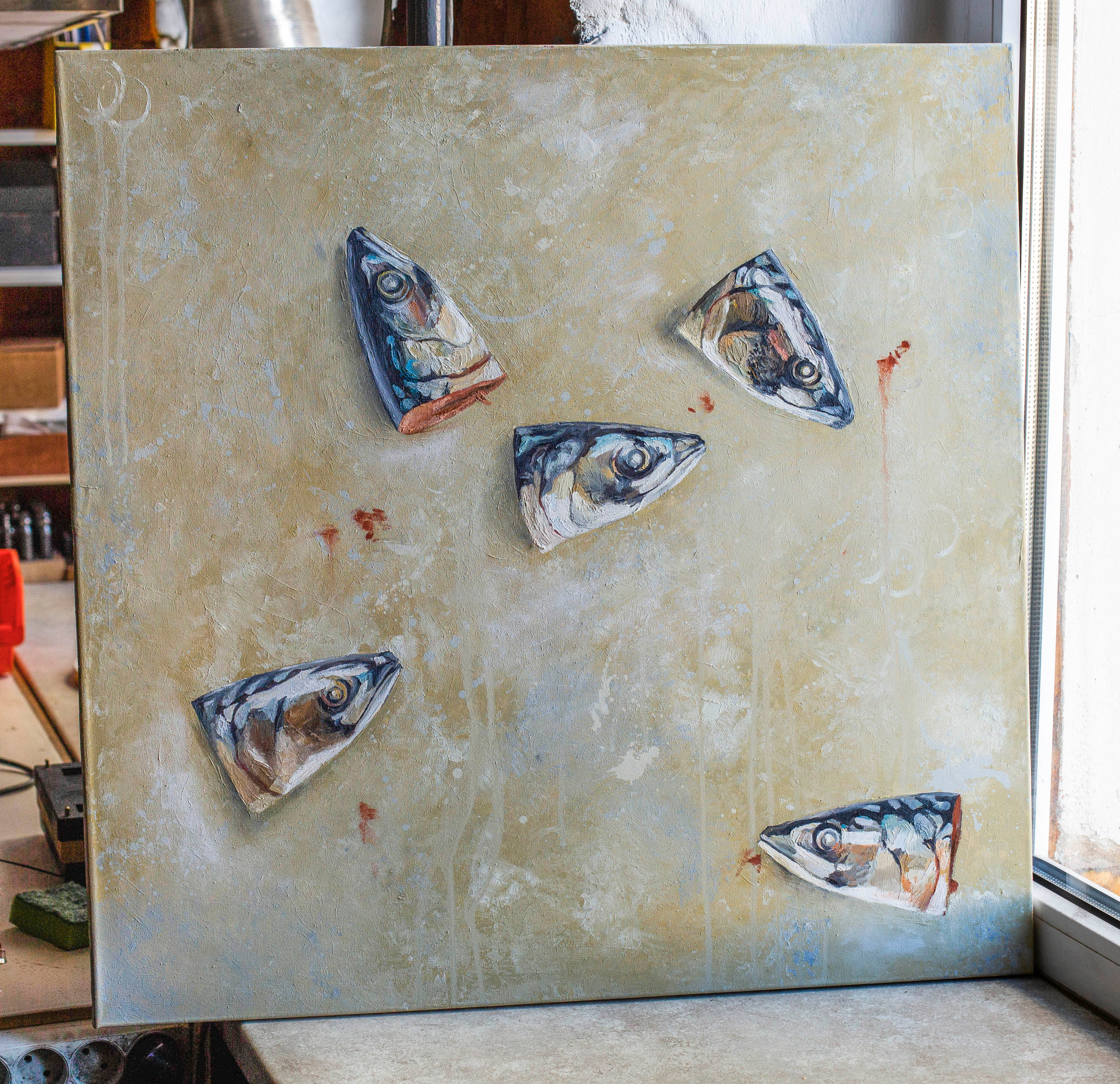Рыбьи головы (80×80, холст, масло), 2020 