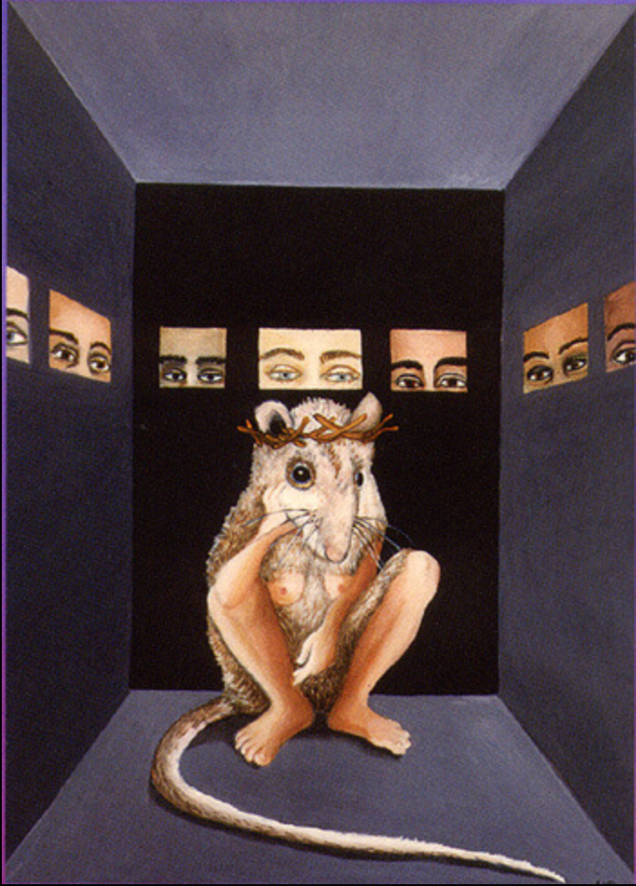 Lynn Randolph, The Laboratory, or, The Passion of OncoMouse, 1994