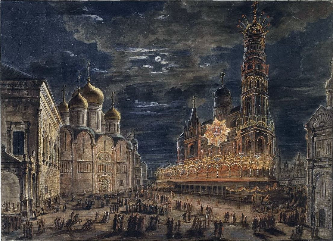 «иллюминация на&nbsp;Соборной площади в&nbsp;честь коронации Александра I». картина Ф. Алексеева, 1802