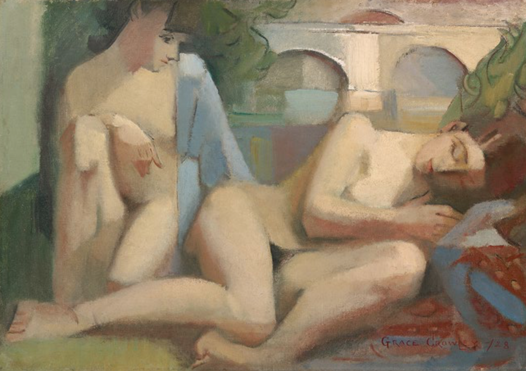 Грейс&nbsp;Кроули. Купальщицы. 1928 Холст, масло, печатная бумага 45,2 × 64,2&nbsp;см.&nbsp;Национальная галерея Австралии, Канберра